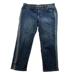 Eddie Bauer Women's Boyfriend Jeans Size 14 Midrise Casual Geo Blue Denim Classi